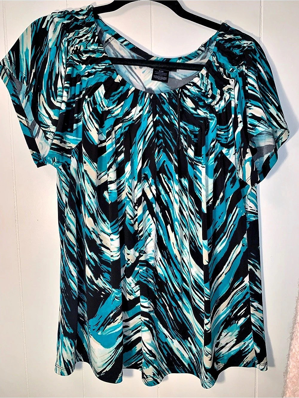 Abstract Print Blouse in Blue & Black Size XL